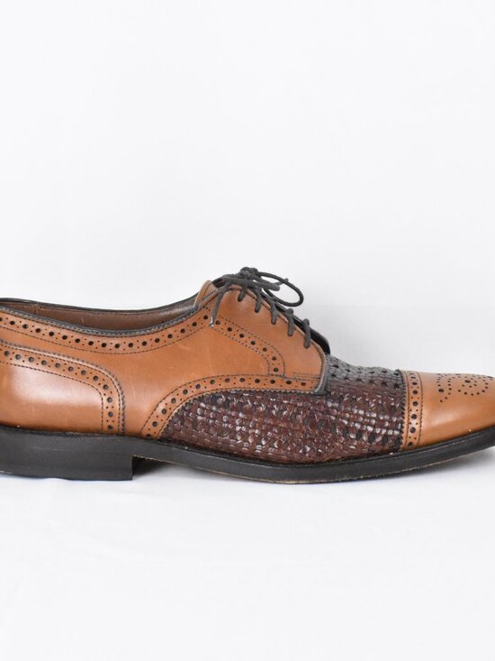 Allen Edmond\'s Sanford Two Tone Brogue Cap Toe Leather Derby Weave Inlay Sz 9.5